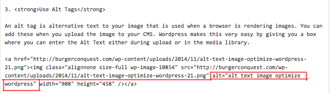 alt text image optimize wordpress html